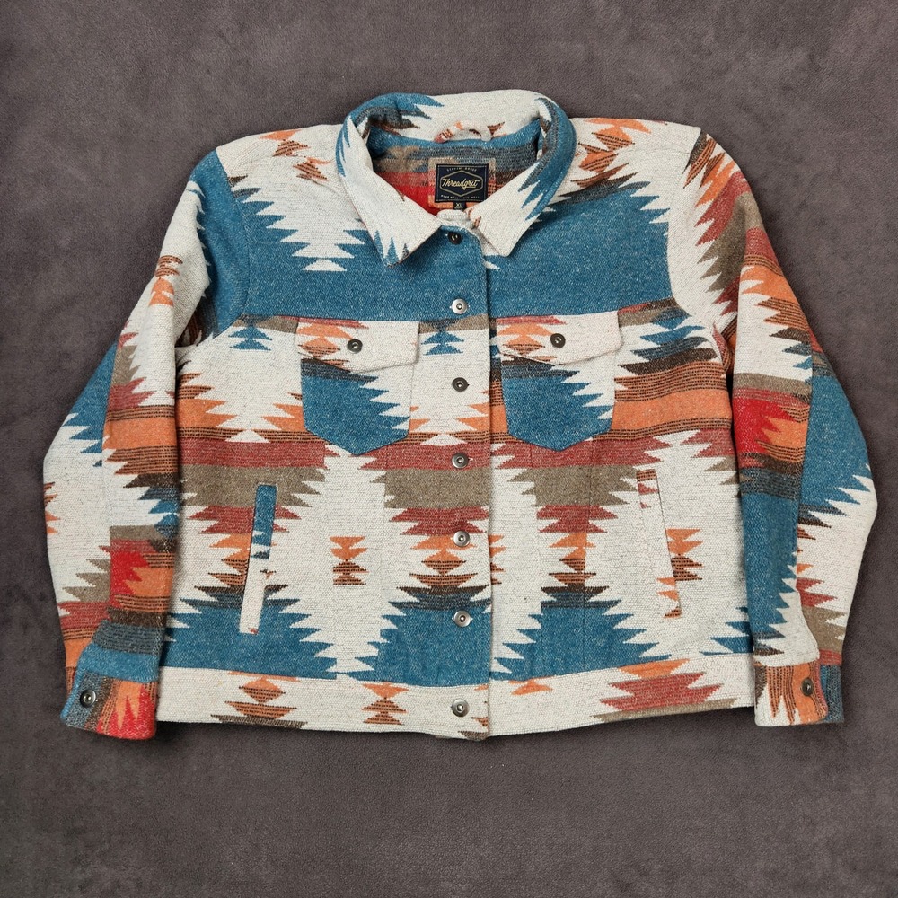 Threadgrit Jacket Womens XL Aztec Western Blanket Shaket‎ Button Up Lined NWT